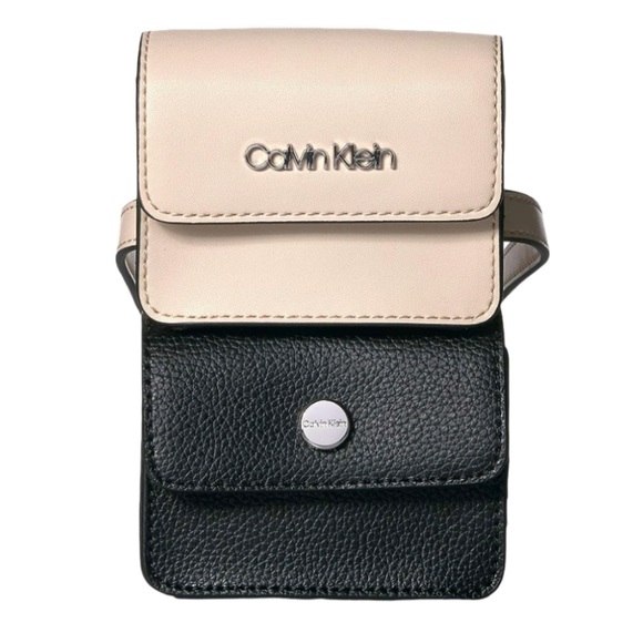 NWT Calvin Klein Tonya Calf Leather Beige/Sand Black Mini Belt Bag 1CK11 - Picture 6 of 6